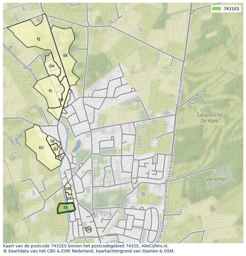 Afbeelding van het postcodegebied 7431 ES op de kaart.