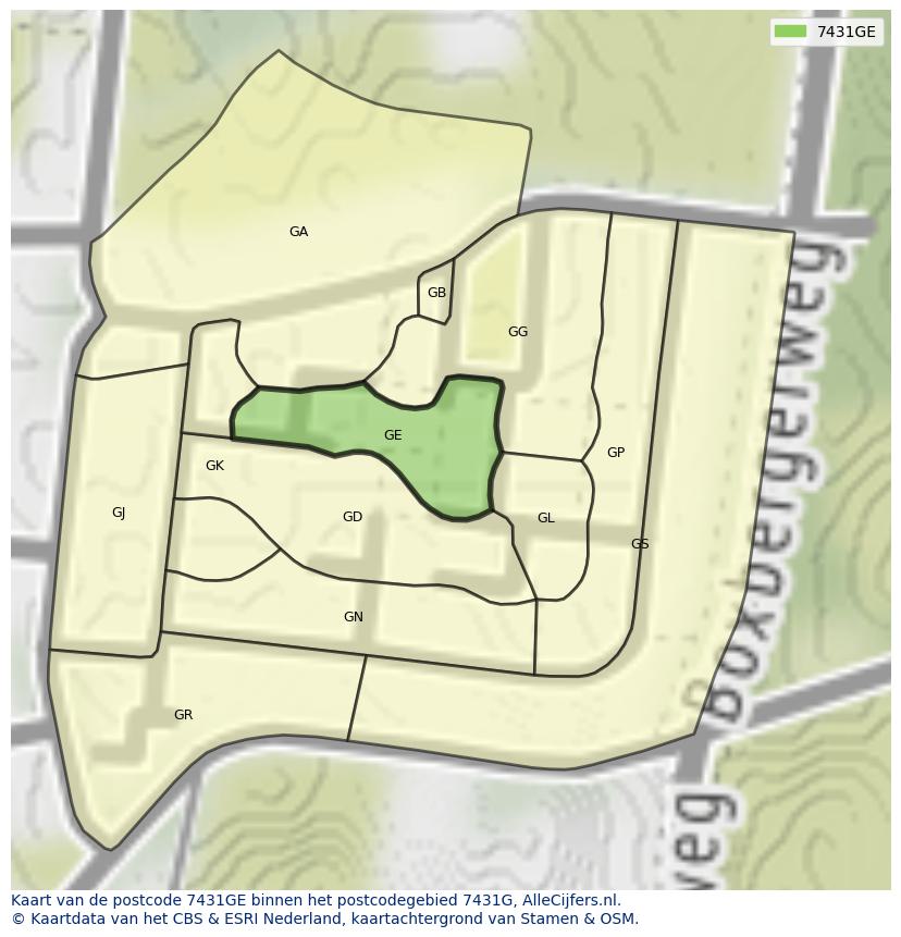 Afbeelding van het postcodegebied 7431 GE op de kaart.