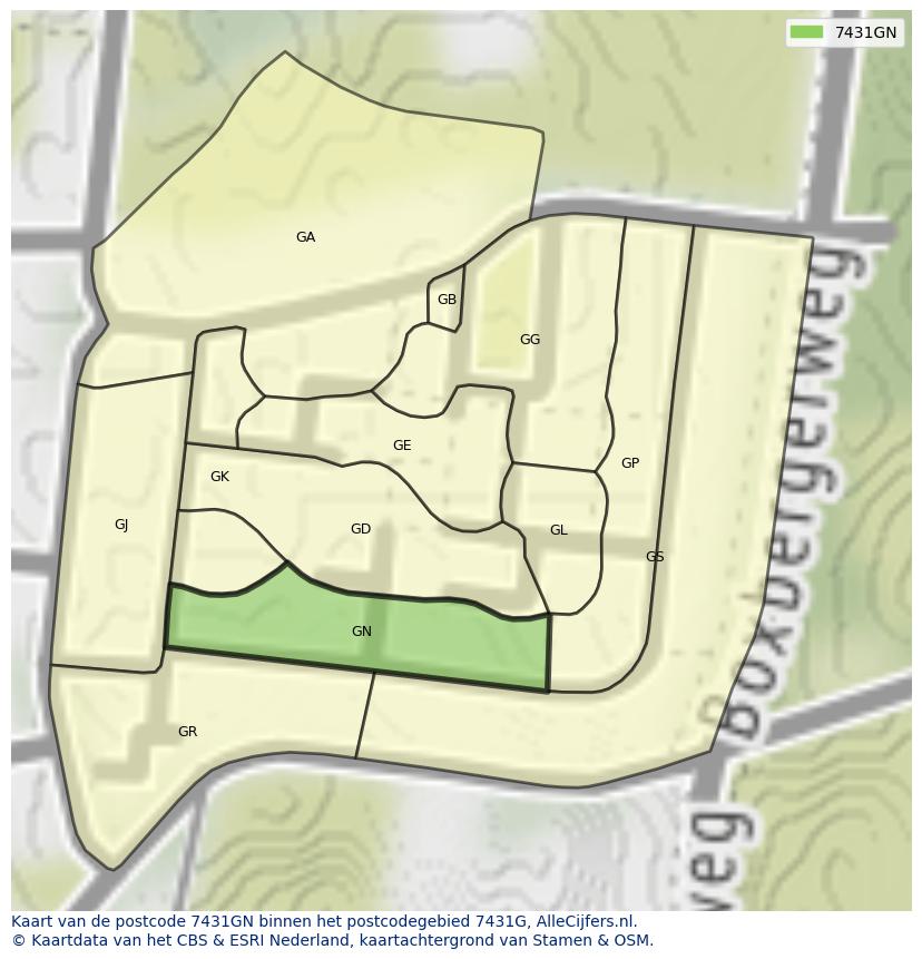 Afbeelding van het postcodegebied 7431 GN op de kaart.