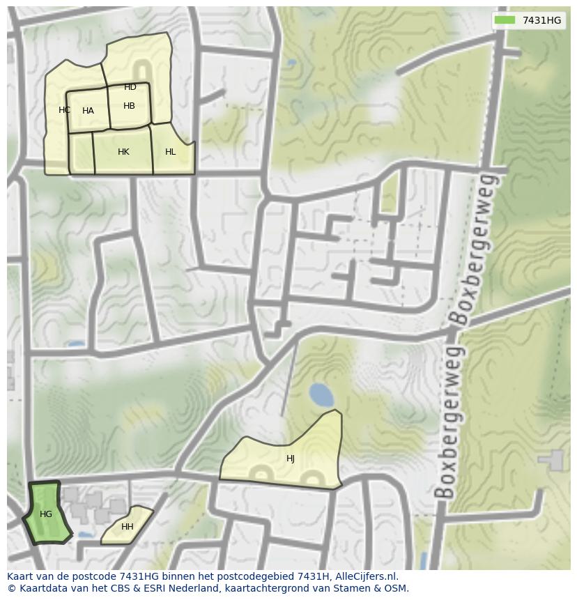 Afbeelding van het postcodegebied 7431 HG op de kaart.