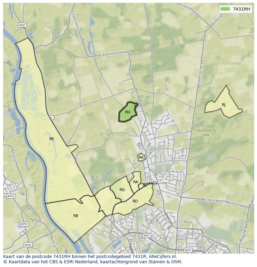 Afbeelding van het postcodegebied 7431 RH op de kaart.