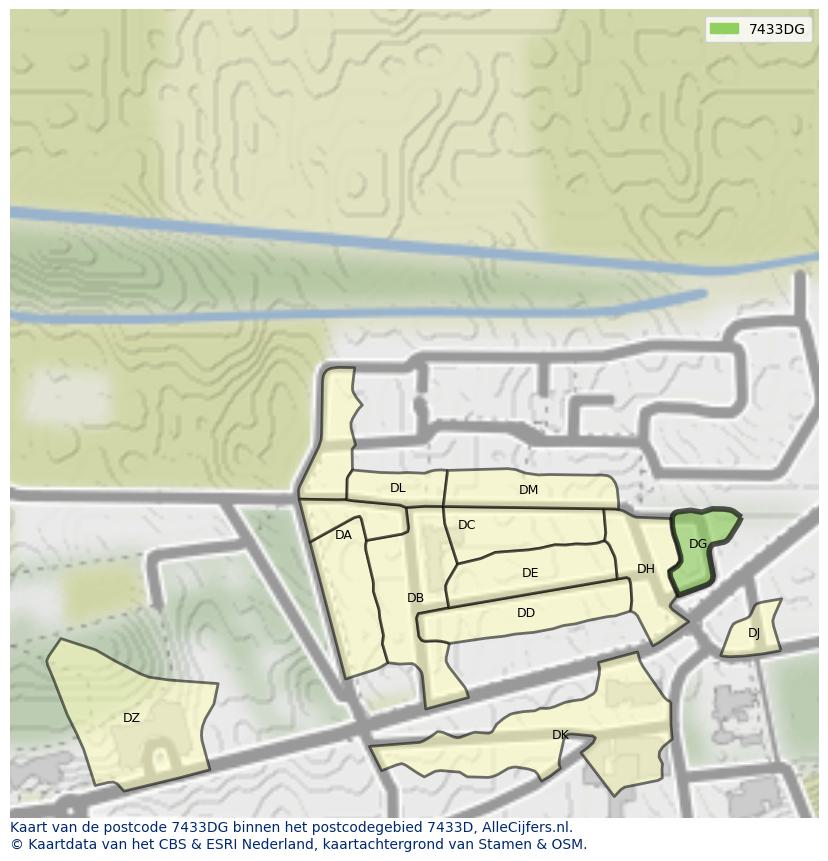 Afbeelding van het postcodegebied 7433 DG op de kaart.