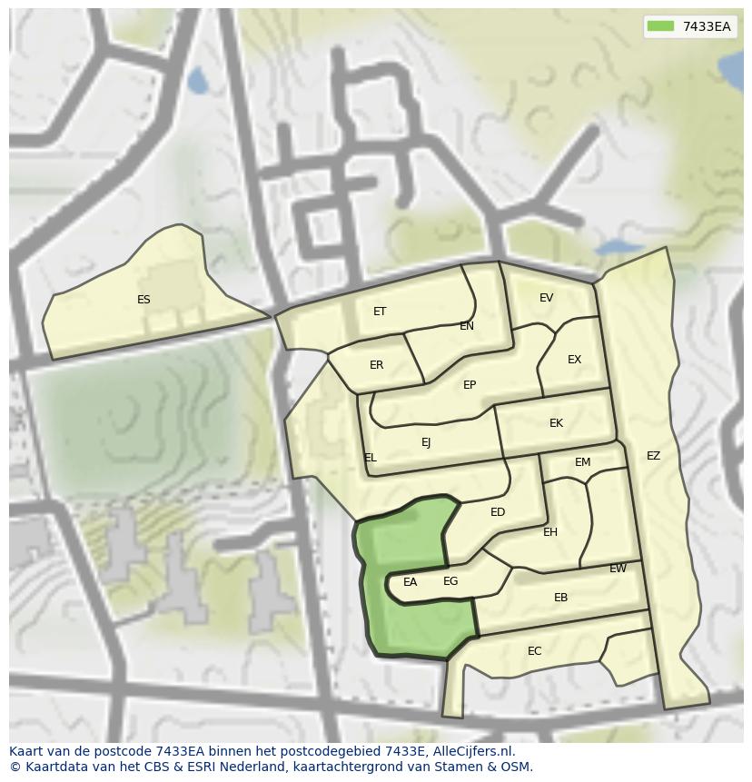 Afbeelding van het postcodegebied 7433 EA op de kaart.