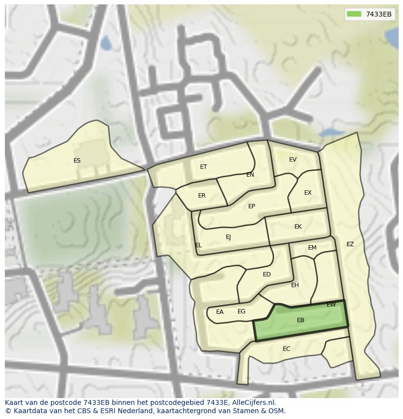 Afbeelding van het postcodegebied 7433 EB op de kaart.
