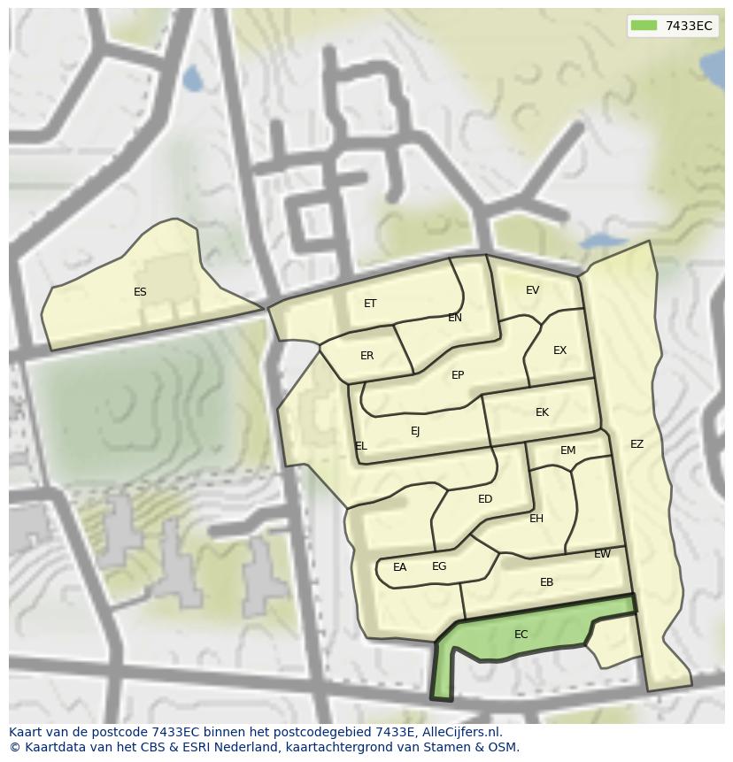 Afbeelding van het postcodegebied 7433 EC op de kaart.