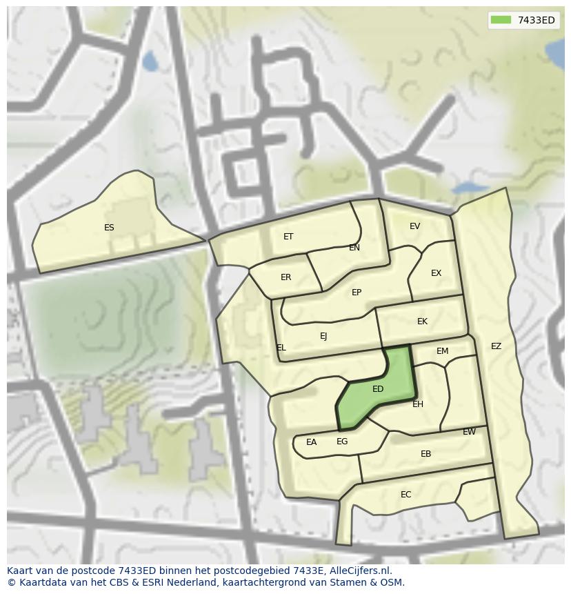 Afbeelding van het postcodegebied 7433 ED op de kaart.