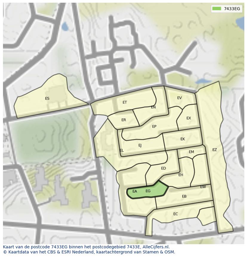 Afbeelding van het postcodegebied 7433 EG op de kaart.