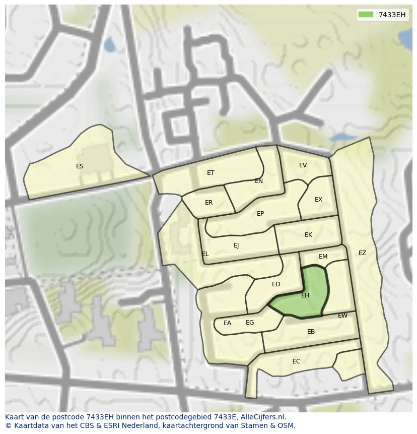 Afbeelding van het postcodegebied 7433 EH op de kaart.