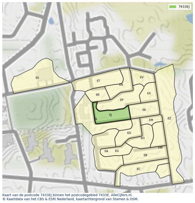 Afbeelding van het postcodegebied 7433 EJ op de kaart.