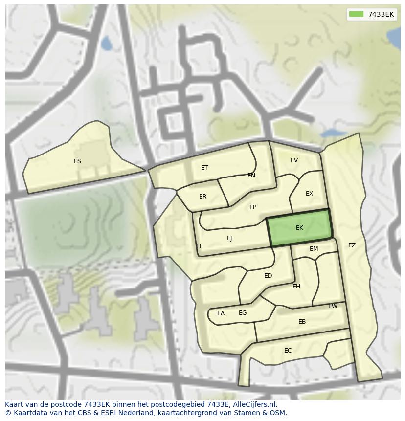 Afbeelding van het postcodegebied 7433 EK op de kaart.