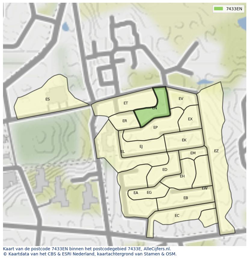 Afbeelding van het postcodegebied 7433 EN op de kaart.