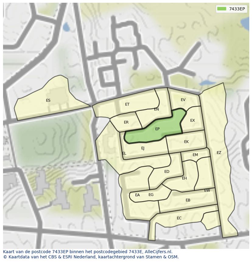 Afbeelding van het postcodegebied 7433 EP op de kaart.