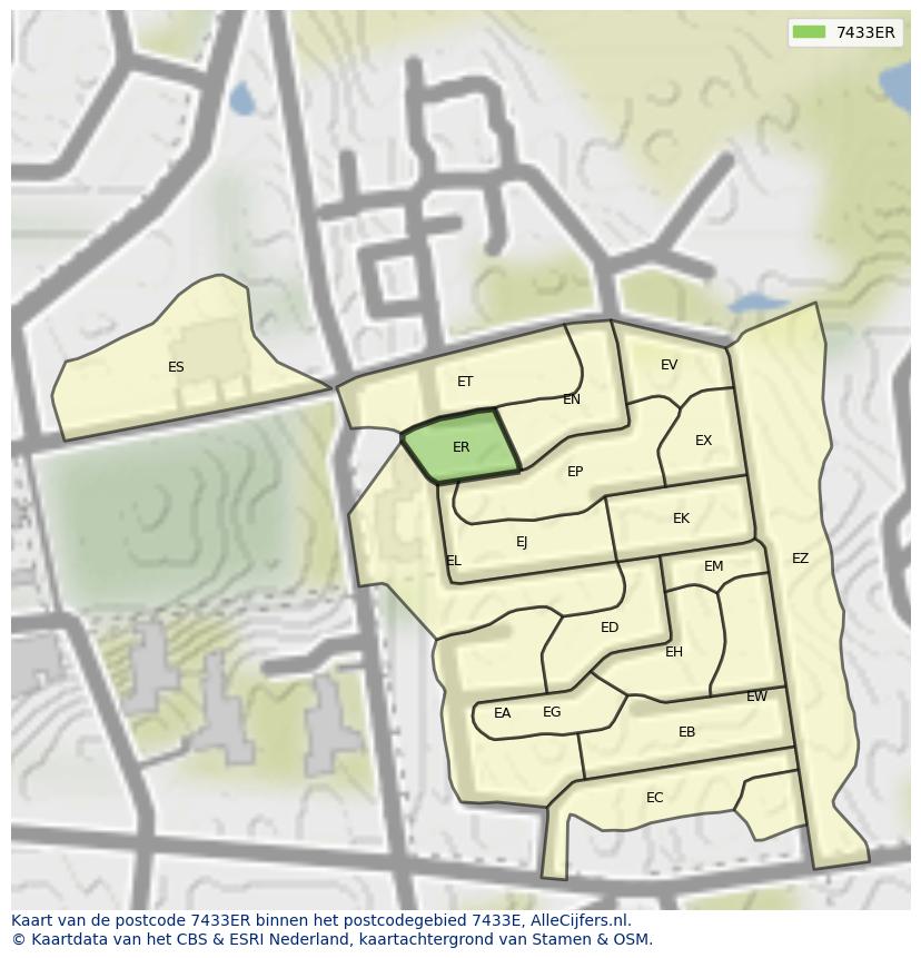 Afbeelding van het postcodegebied 7433 ER op de kaart.