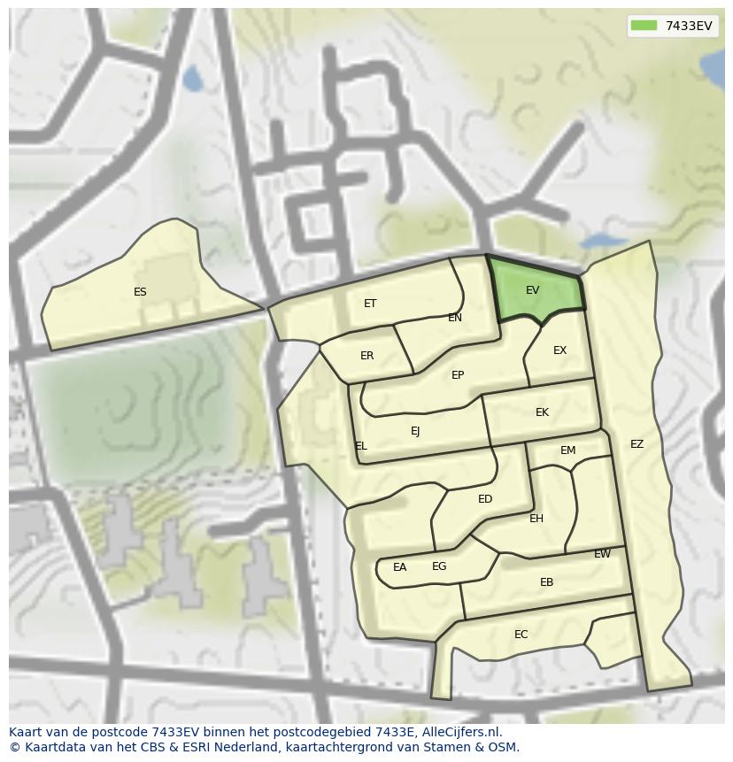 Afbeelding van het postcodegebied 7433 EV op de kaart.