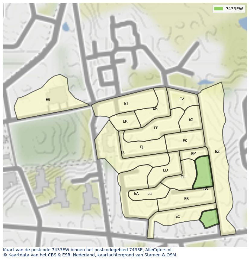 Afbeelding van het postcodegebied 7433 EW op de kaart.
