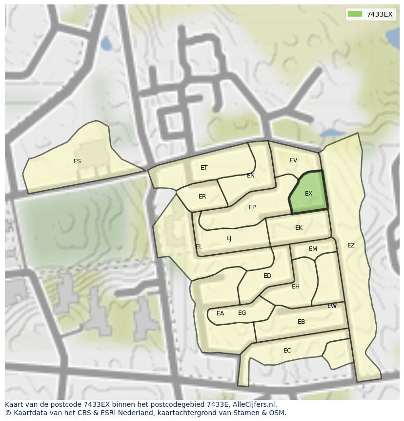 Afbeelding van het postcodegebied 7433 EX op de kaart.