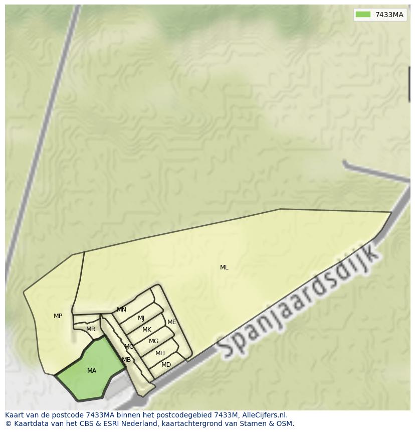 Afbeelding van het postcodegebied 7433 MA op de kaart.