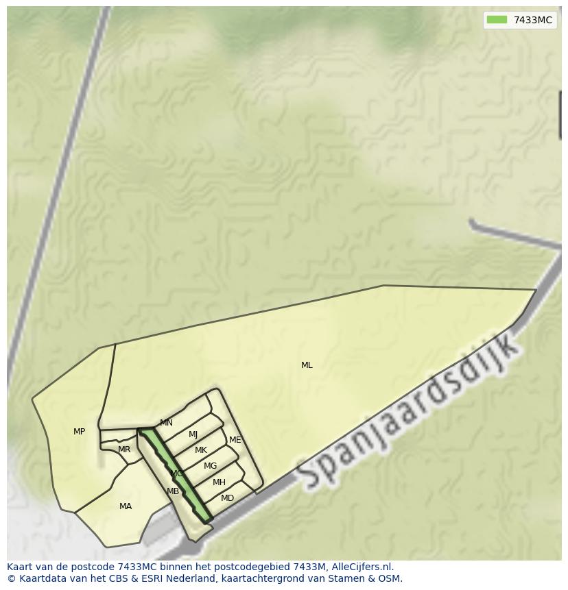Afbeelding van het postcodegebied 7433 MC op de kaart.