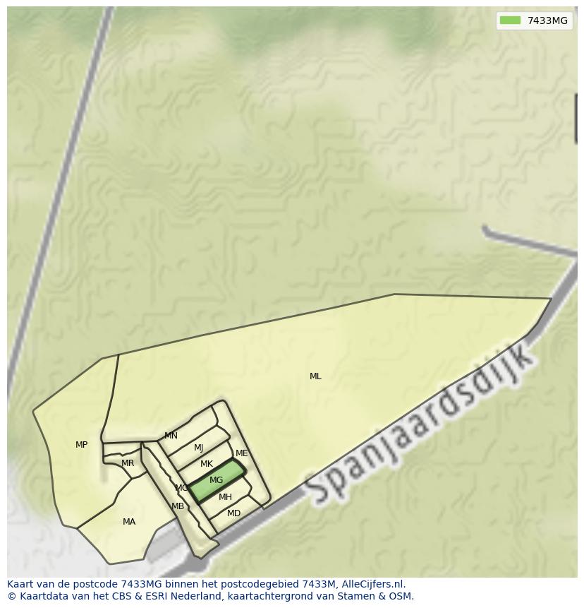 Afbeelding van het postcodegebied 7433 MG op de kaart.