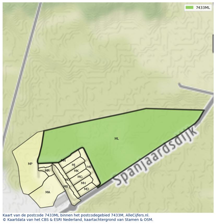 Afbeelding van het postcodegebied 7433 ML op de kaart.