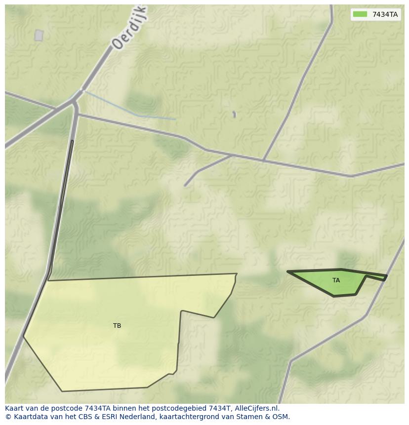 Afbeelding van het postcodegebied 7434 TA op de kaart.