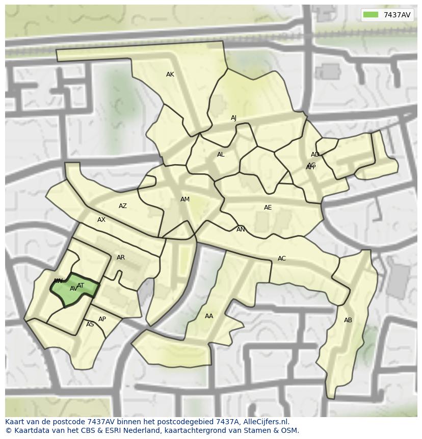 Afbeelding van het postcodegebied 7437 AV op de kaart.