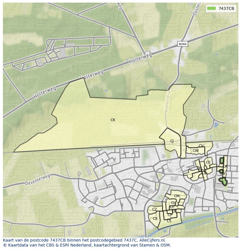 Afbeelding van het postcodegebied 7437 CB op de kaart.