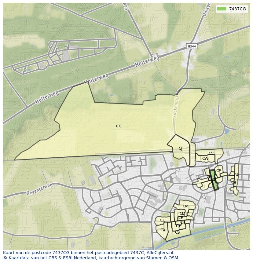 Afbeelding van het postcodegebied 7437 CG op de kaart.