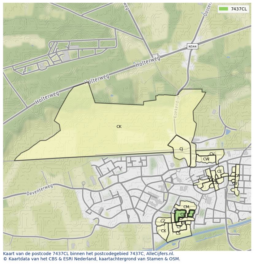 Afbeelding van het postcodegebied 7437 CL op de kaart.