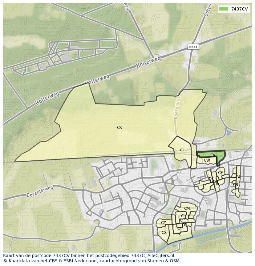 Afbeelding van het postcodegebied 7437 CV op de kaart.