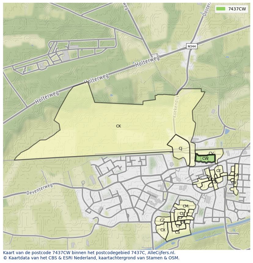 Afbeelding van het postcodegebied 7437 CW op de kaart.