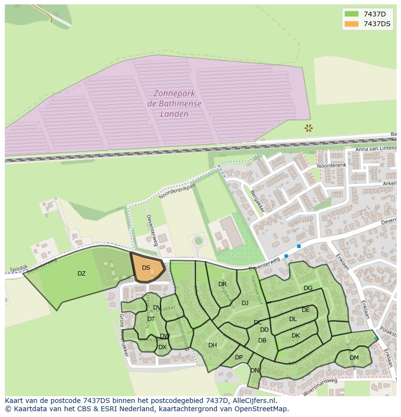 Afbeelding van het postcodegebied 7437 DS op de kaart.