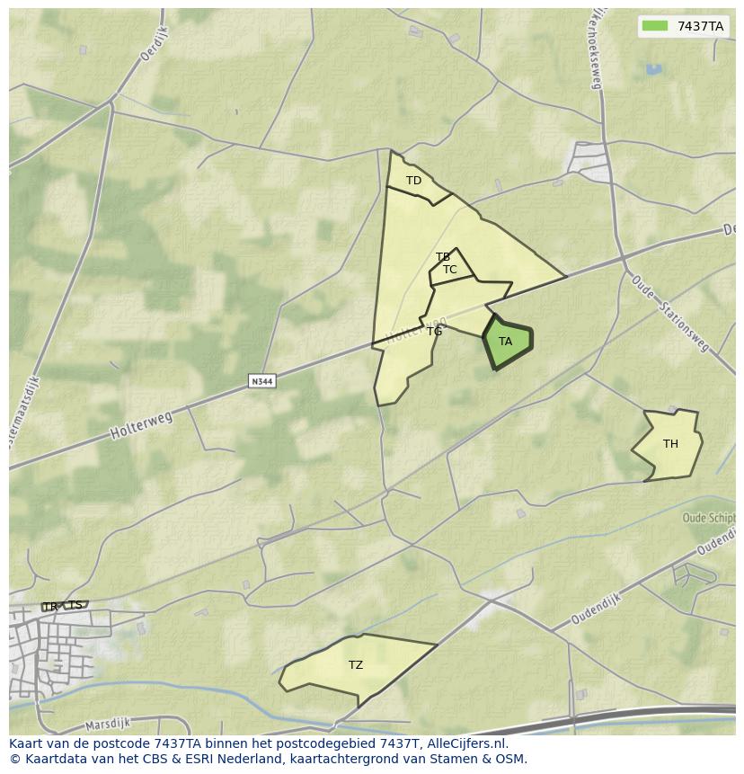 Afbeelding van het postcodegebied 7437 TA op de kaart.