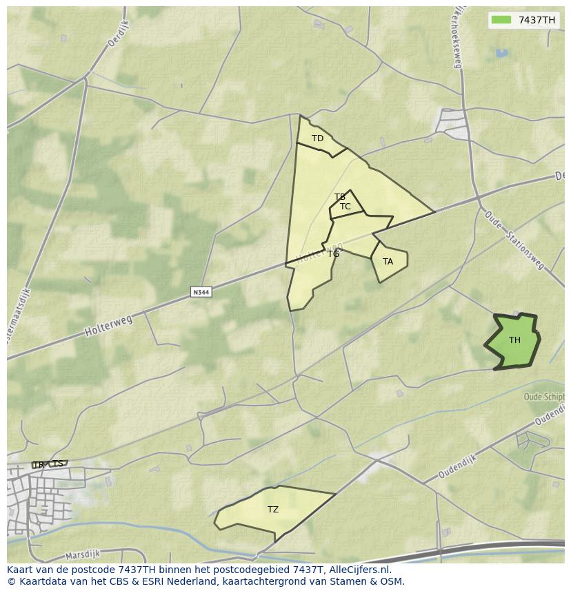 Afbeelding van het postcodegebied 7437 TH op de kaart.