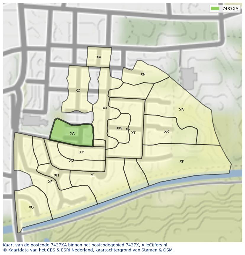 Afbeelding van het postcodegebied 7437 XA op de kaart.