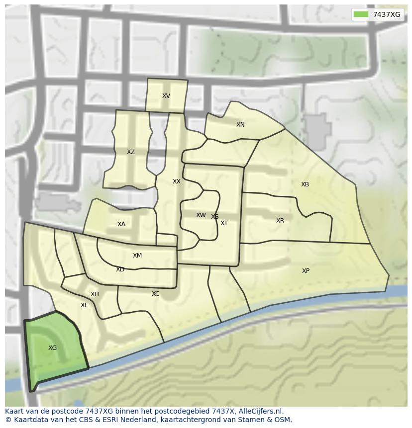 Afbeelding van het postcodegebied 7437 XG op de kaart.