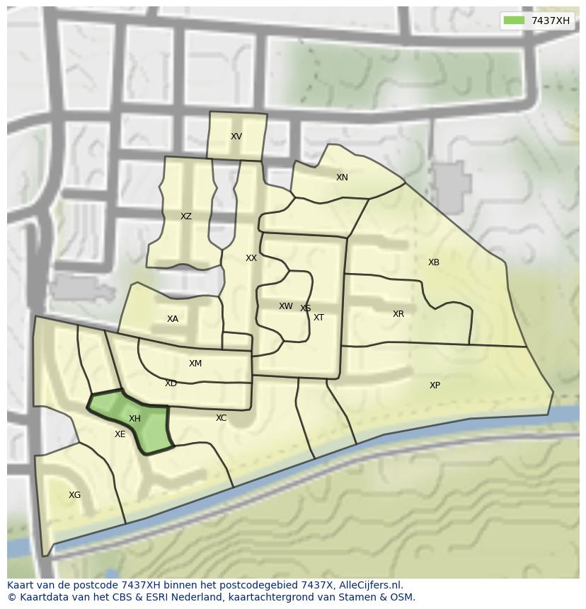 Afbeelding van het postcodegebied 7437 XH op de kaart.