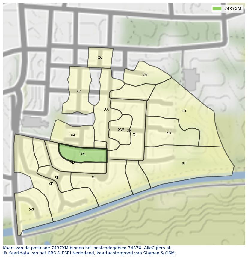 Afbeelding van het postcodegebied 7437 XM op de kaart.
