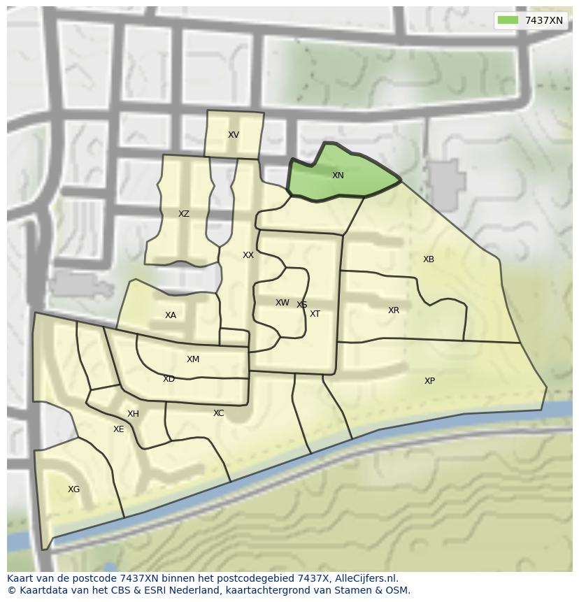 Afbeelding van het postcodegebied 7437 XN op de kaart.