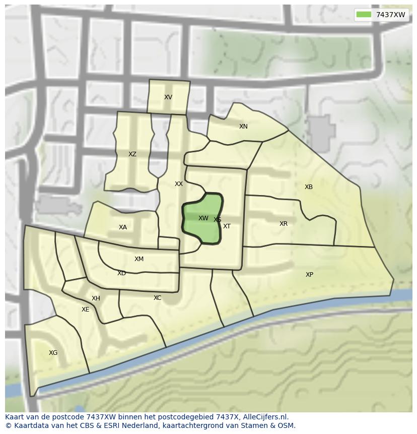 Afbeelding van het postcodegebied 7437 XW op de kaart.