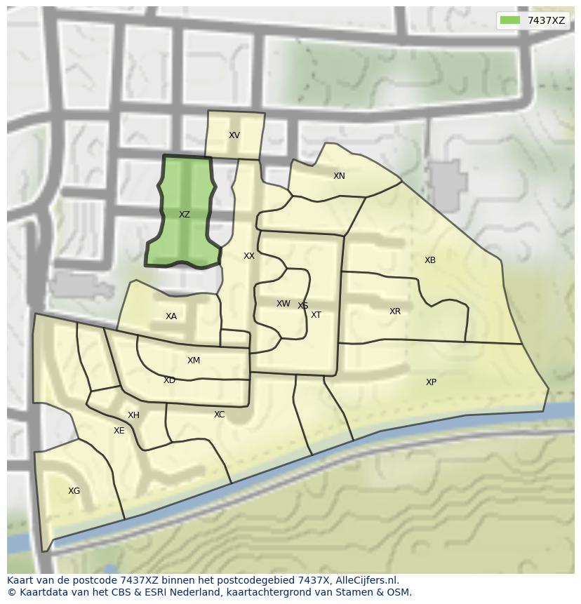 Afbeelding van het postcodegebied 7437 XZ op de kaart.