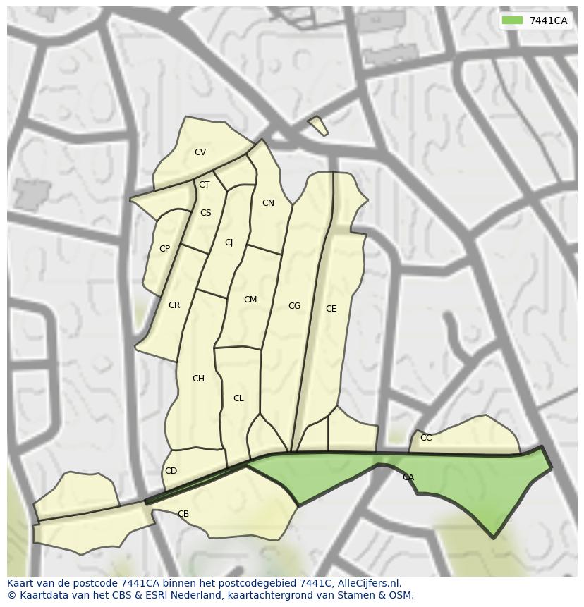 Afbeelding van het postcodegebied 7441 CA op de kaart.
