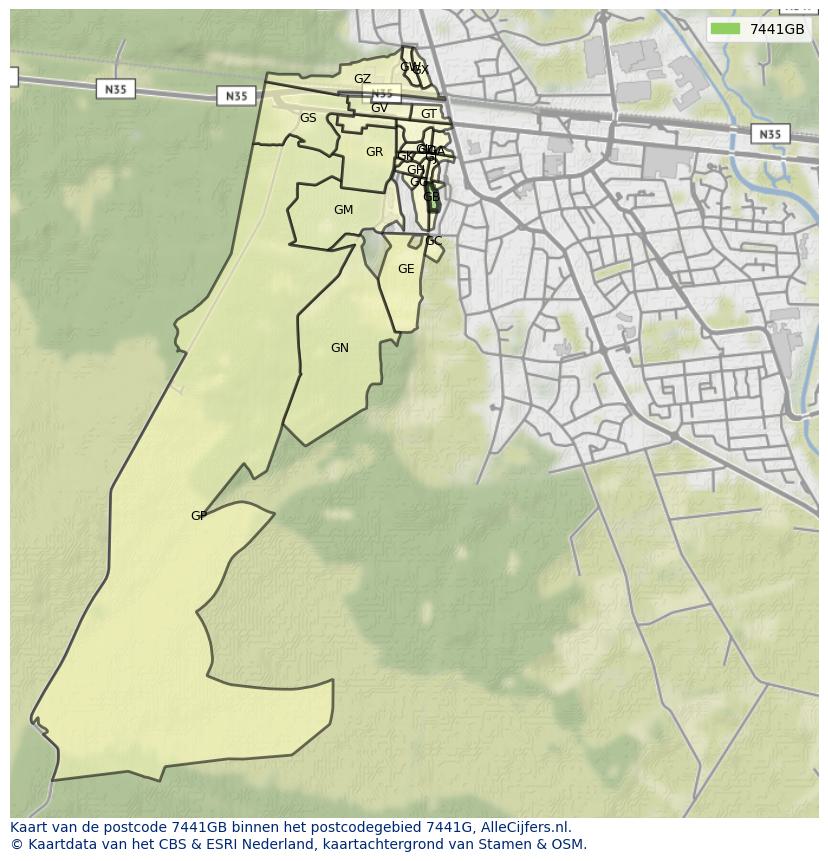 Afbeelding van het postcodegebied 7441 GB op de kaart.