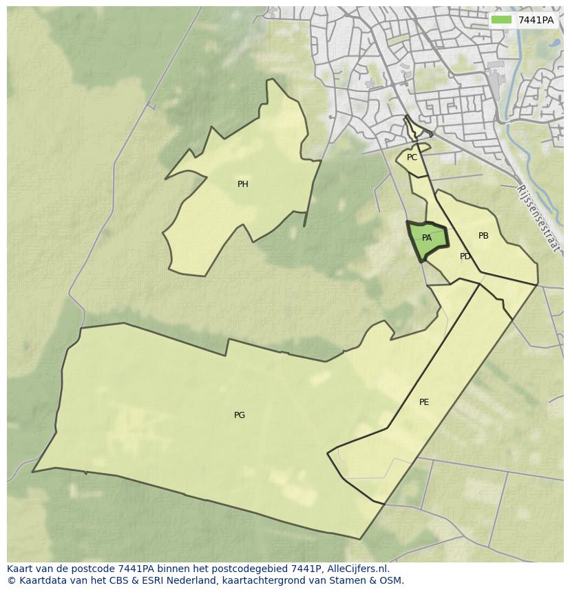 Afbeelding van het postcodegebied 7441 PA op de kaart.