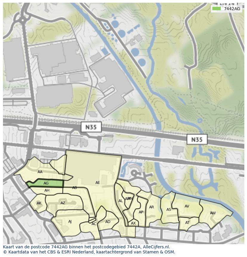 Afbeelding van het postcodegebied 7442 AG op de kaart.
