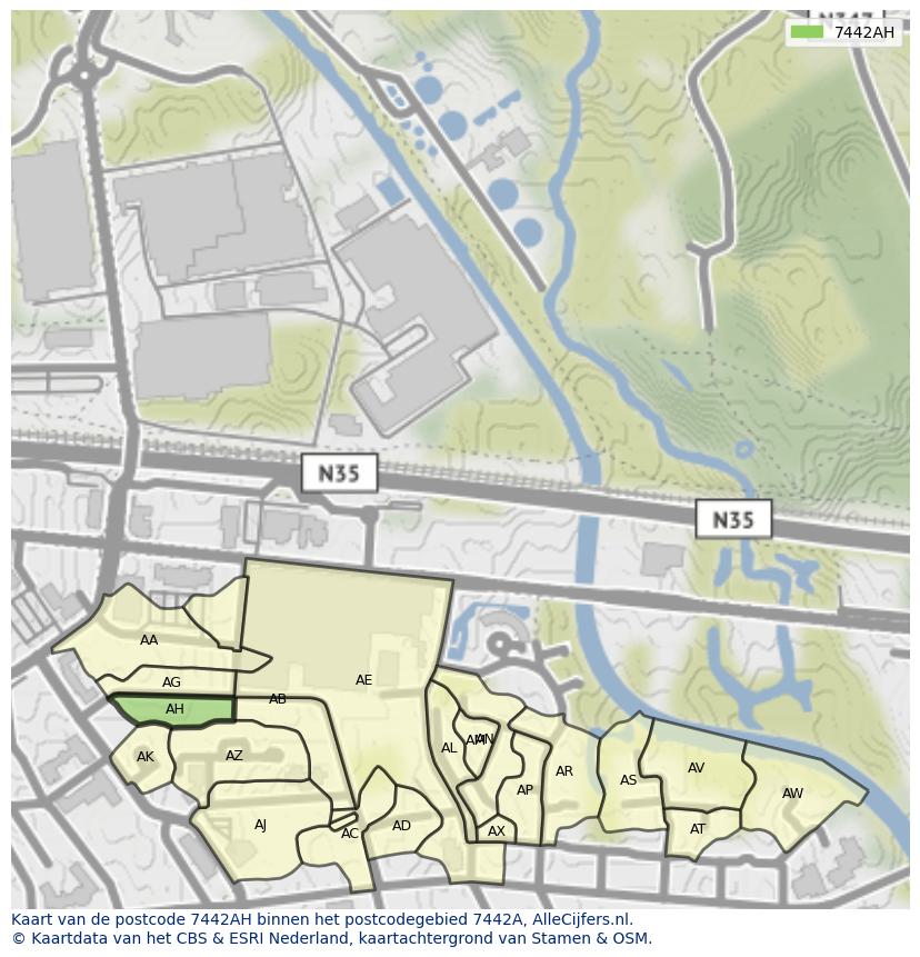 Afbeelding van het postcodegebied 7442 AH op de kaart.