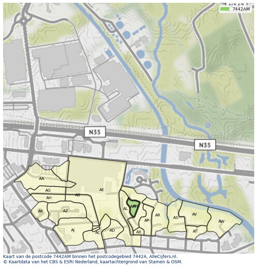 Afbeelding van het postcodegebied 7442 AM op de kaart.