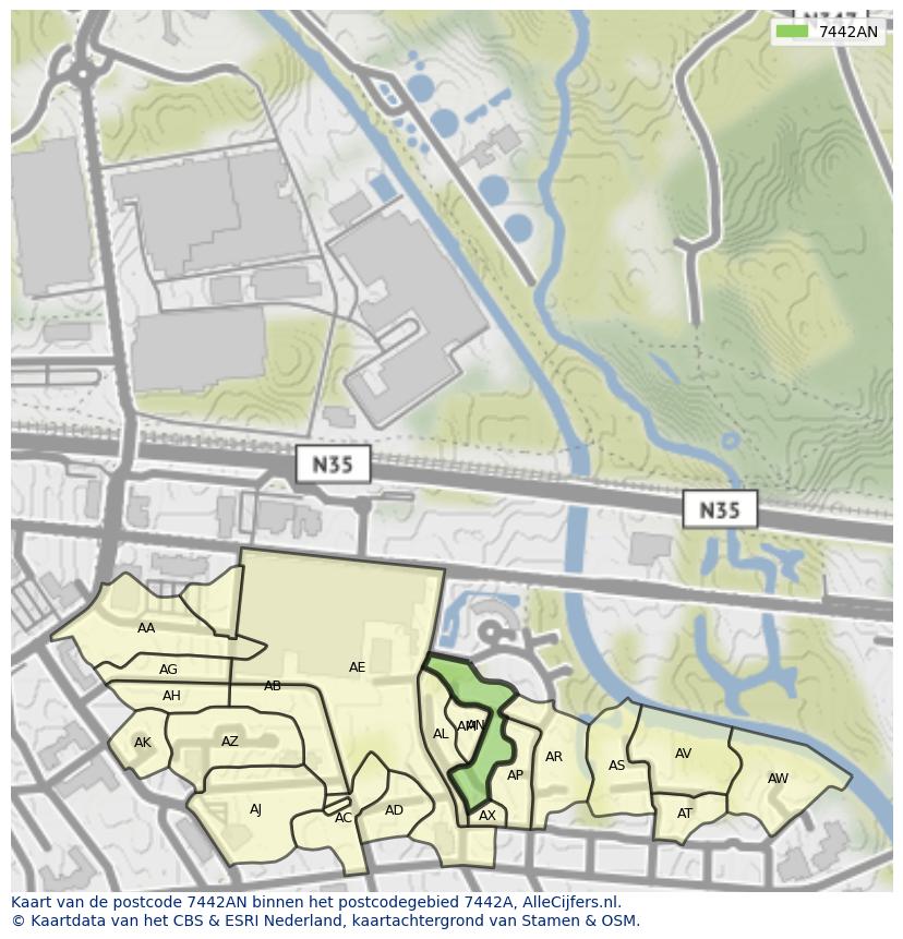Afbeelding van het postcodegebied 7442 AN op de kaart.