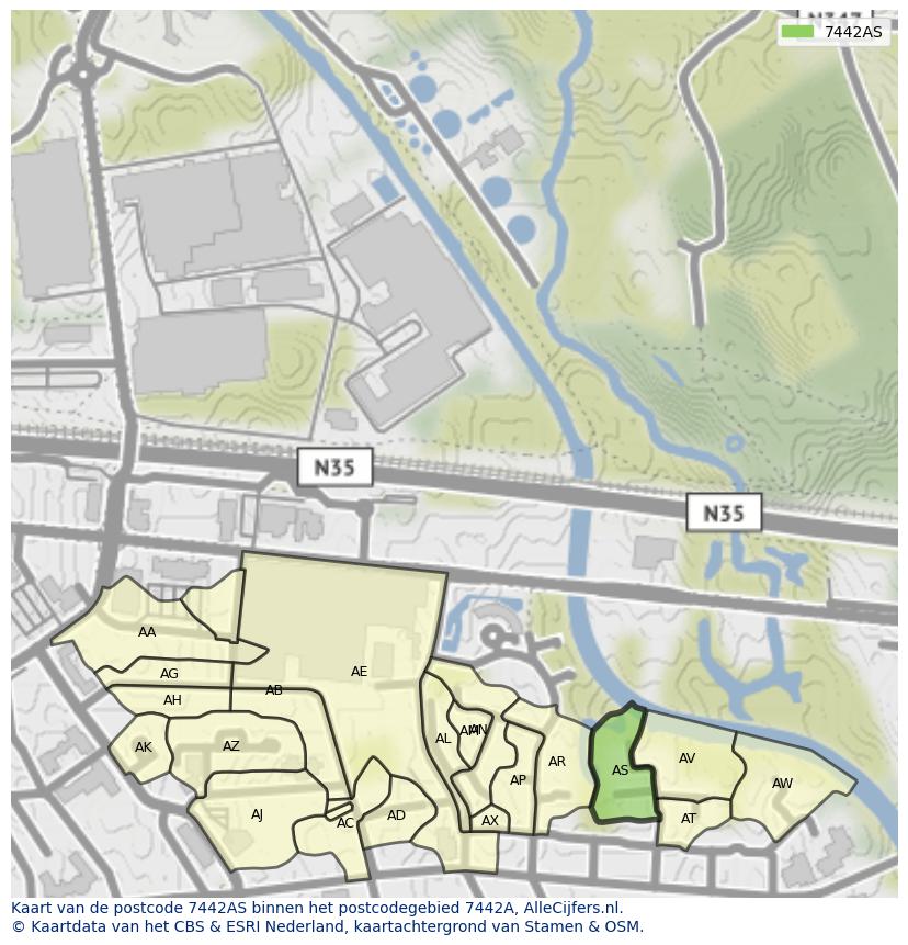 Afbeelding van het postcodegebied 7442 AS op de kaart.