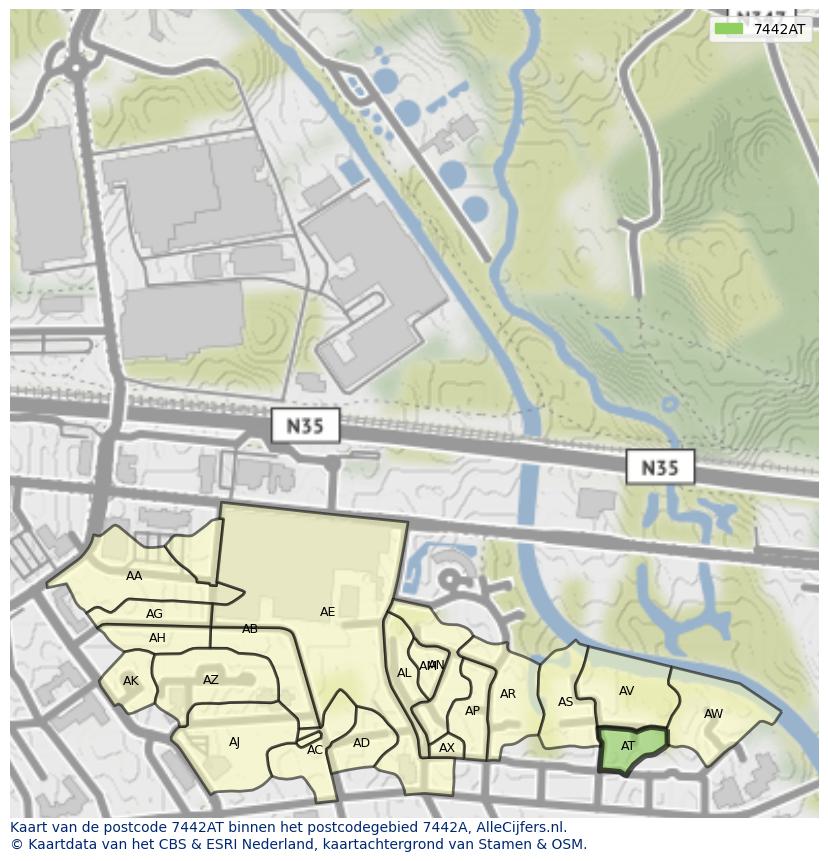 Afbeelding van het postcodegebied 7442 AT op de kaart.